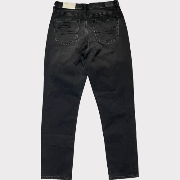 American Eagle Mom Jean Black Distressed 8 Long NWT High Waist Tapered Leg - Picture 5 of 12